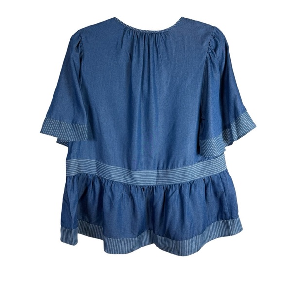 Kate Spade Chambray Short Flutter Sleeve Pheasant Top Size Large Tassel - Picture 4 of 6